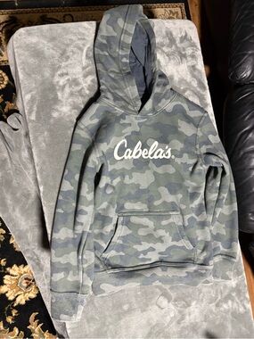 Cabela’s Youth Small S/P Gray Blue Camo Pullover Hoodie Unisex Kids Sweatshirt